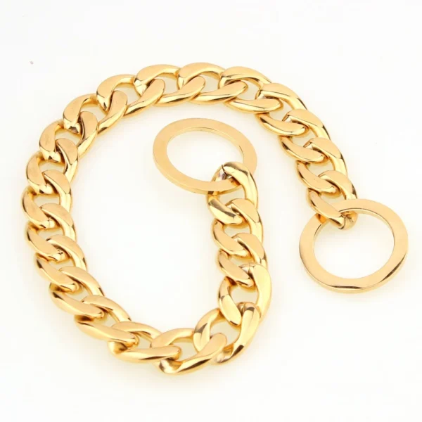 15mm Strong Dog Chain Cuban Gold Stainless Steel Collar For Big Or Small Dogs P - Chain Choker For Dogs Pitbulls | Adjustable Pet Walking & Outdoor Gear for Dogs