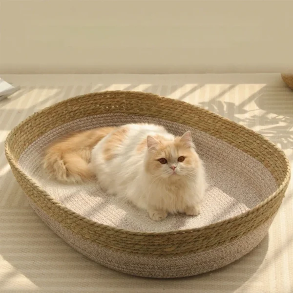 Cat Bed Handwoven Rattan Pet Sleeping Nest Basket Comfortable Breathable Dog Bed Large Scratch - resistant Bite - resistant | Comfortable Pet Bed for Dogs & Cats