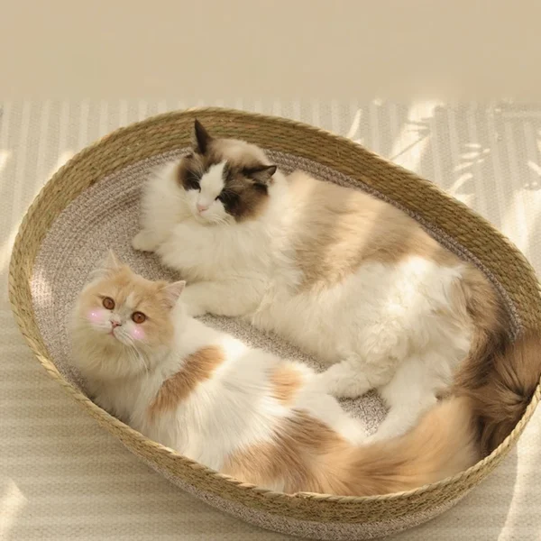 Cat Bed Handwoven Rattan Pet Sleeping Nest Basket Comfortable Breathable Dog Bed Large Scratch - resistant Bite - resistant | Comfortable Pet Bed for Dogs & Cats