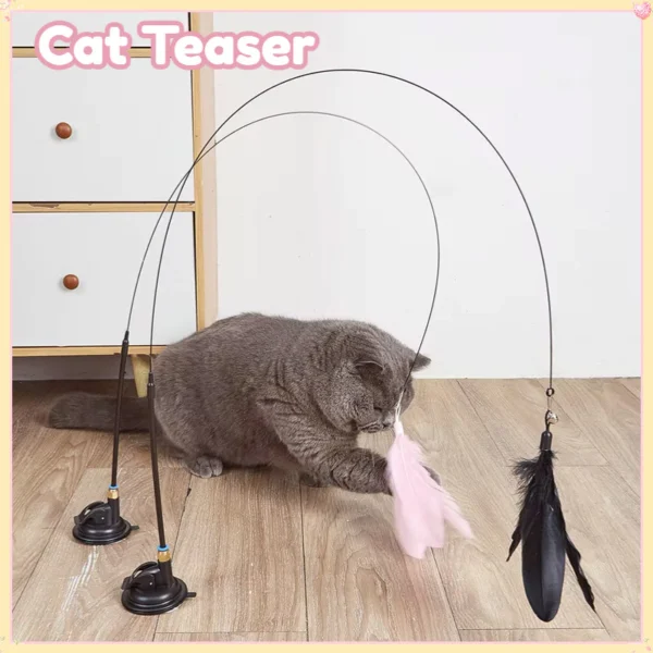 Cat Teaser Stick Toy with Bell & Suction Cup | Interactive Pet Toy for Cats