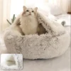 2 - in - 1 Round Pet Bed for Dog & Cat, Soft Breathable Pet Sleep Mat, Winter Kennel Semi - enclosed Style Cat Bed | Comfortable Pet Bed for Dogs & Cats