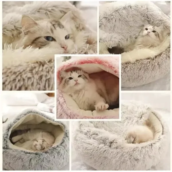 2 - in - 1 Round Pet Bed for Dog & Cat, Soft Breathable Pet Sleep Mat, Winter Kennel Semi - enclosed Style Cat Bed | Comfortable Pet Bed for Dogs & Cats