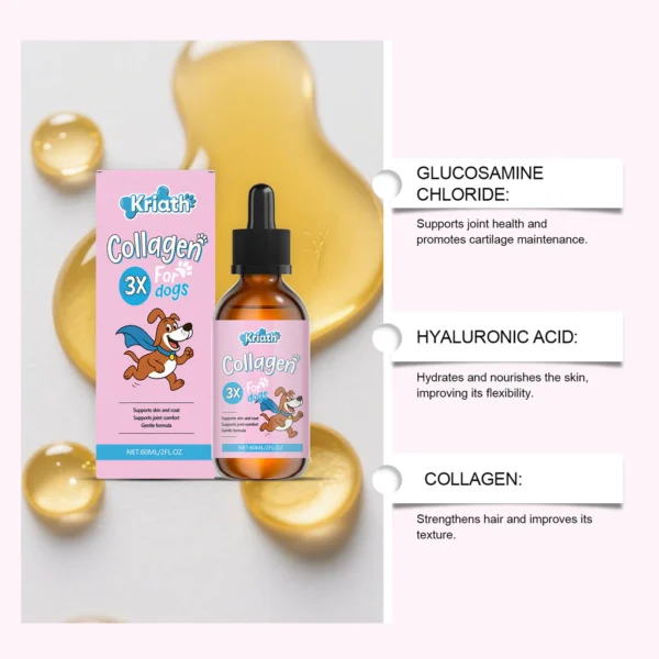 Dog Nutritional Drops with Collagen and Hyaluronic Acid Gentle Skin Coat Care Supplements Match Daily Dog Main Food Nutrition | Pet Daily Care Essential for Dogs