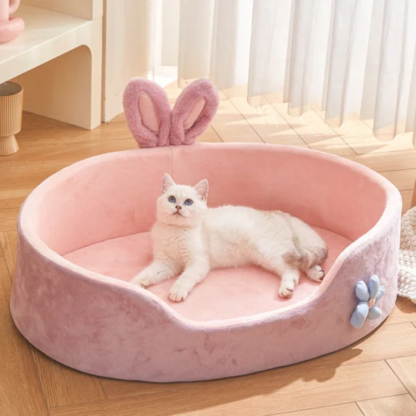 All - Season Pet House Washable, Cat Bed & Dog Pad, Detachable Pink Pet Bed, Soft Orthopedic Support, Non - Slip Bottom | Comfortable Pet Bed for Dogs & Cats