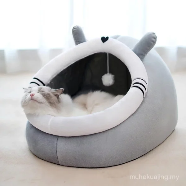 Cozy Cat Bed Cave House Soft Plush Kennel for Kittens Small Dogs, Warm Pet Sleeping Bed with Hanging Ball Toy | Comfortable Pet Bed for Dogs & Cats