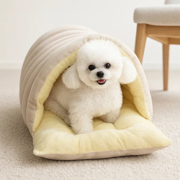 Warm Enclosed Cat Bed Corduroy Plush Cats Tent Calming Pet Nest Cave for Cats Dogs | Comfortable Pet Bed for Dogs & Cats