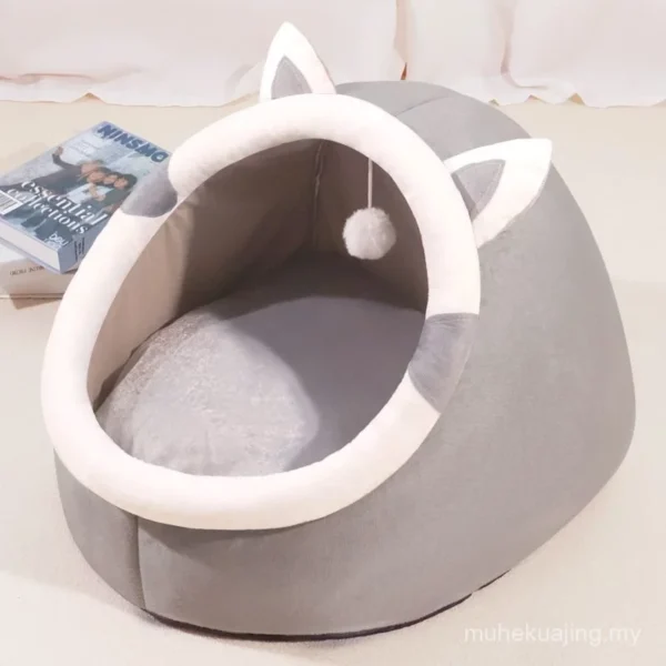 Cozy Cat Bed Cave House Soft Plush Kennel for Kittens Small Dogs, Warm Pet Sleeping Bed with Hanging Ball Toy | Comfortable Pet Bed for Dogs & Cats