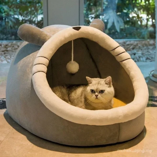 Cozy Cat Bed Cave House Soft Plush Kennel for Kittens Small Dogs, Warm Pet Sleeping Bed with Hanging Ball Toy | Comfortable Pet Bed for Dogs & Cats