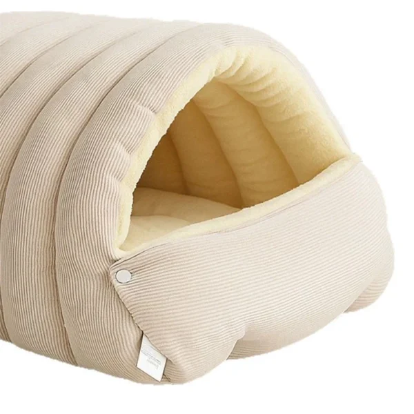 Warm Enclosed Cat Bed Corduroy Plush Cats Tent Calming Pet Nest Cave for Cats Dogs | Comfortable Pet Bed for Dogs & Cats