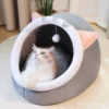Cozy Cat Bed Cave House Soft Plush Kennel for Kittens Small Dogs, Warm Pet Sleeping Bed with Hanging Ball Toy | Comfortable Pet Bed for Dogs & Cats