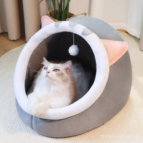 Cozy Cat Bed Cave House Soft Plush Kennel for Kittens Small Dogs, Warm Pet Sleeping Bed with Hanging Ball Toy | Comfortable Pet Bed for Dogs & Cats