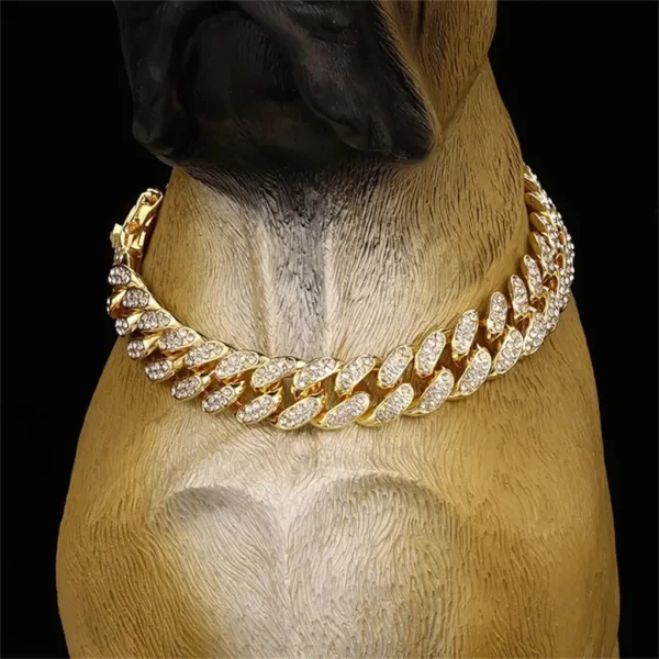 Pet Dog Cuban Chain Collar - Fashion Metal Necklace, Domineering Luxury Dog Collar with Safety Buckle | Adjustable Pet Walking & Outdoor Gear for Dogs
