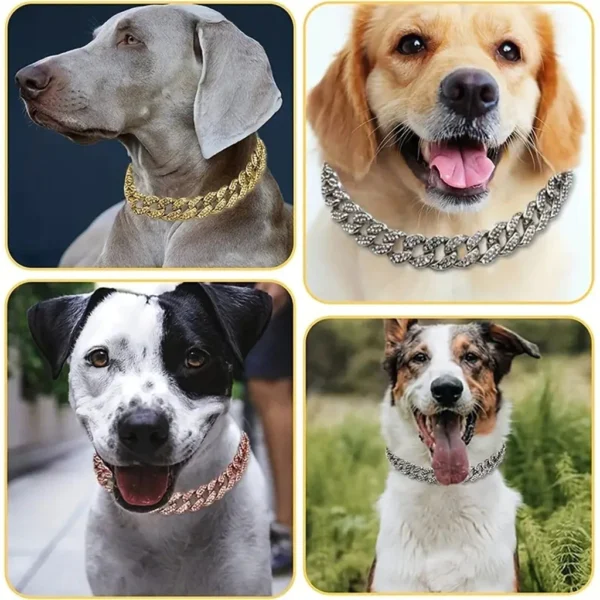 Pet Dog Cuban Chain Collar - Fashion Metal Necklace, Domineering Luxury Dog Collar with Safety Buckle | Adjustable Pet Walking & Outdoor Gear for Dogs