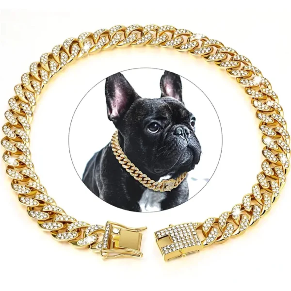 Pet Dog Cuban Chain Collar - Fashion Metal Necklace, Domineering Luxury Dog Collar with Safety Buckle | Adjustable Pet Walking & Outdoor Gear for Dogs