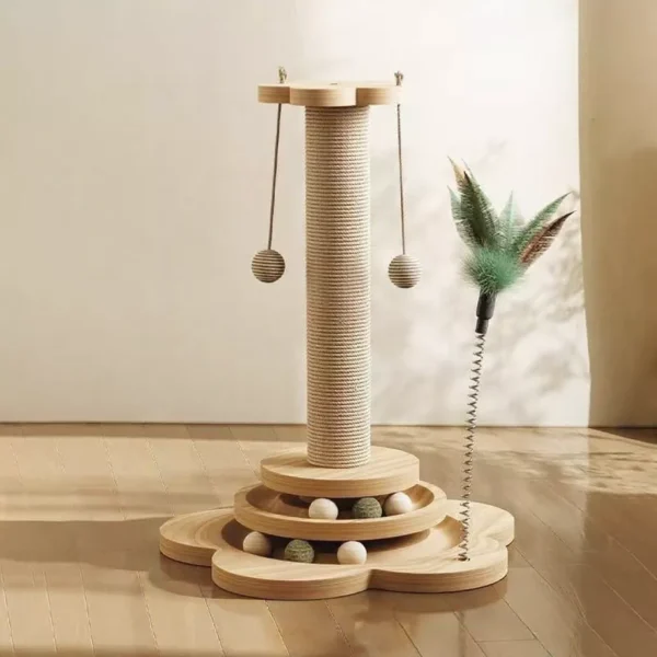 4 - in - 1 Cat Scratching Post with Interactive Toys | Interactive Pet Toy for Cats