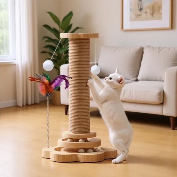 4 - in - 1 Cat Scratching Post with Interactive Toys | Interactive Pet Toy for Cats
