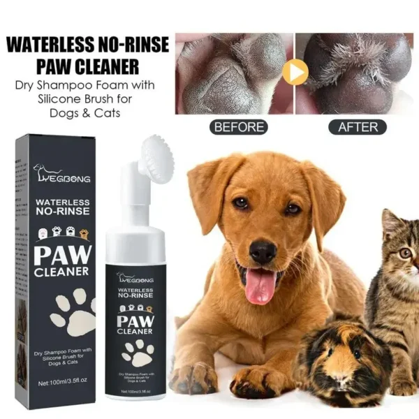 100ml Rinse - Free Paw Cleaner Foam with Brush for Dogs & Cats | Pet Grooming & Care Supplies for Dogs & Cats