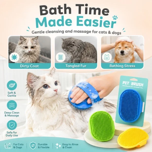 [Random Color] Pet Bath & Massage Brush Glove | Grooming Mitt